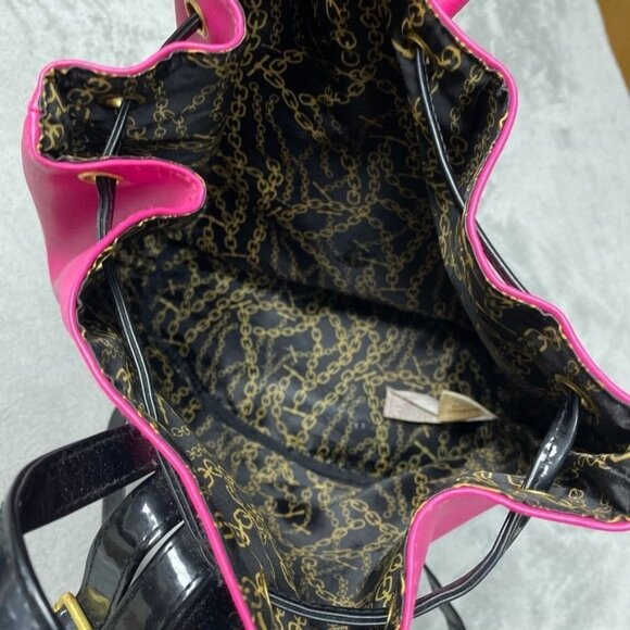 Y2K Juicy Couture Pink & Black Drawstring Tote Bag Gold Accents a1644 - Picture 4 of 9